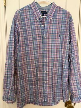 Ralph Lauren Blue and Pink Plaid Button-Down Shirt